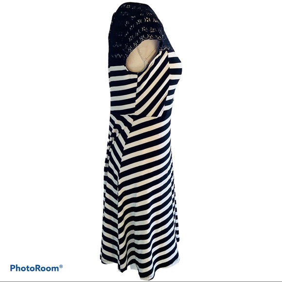ELLE Lace Yoke Striped Fit & Flare Dress - Picture 7 of 8